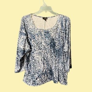 Erika Blue Leopard Print Blouse with Lace Detail Size XL